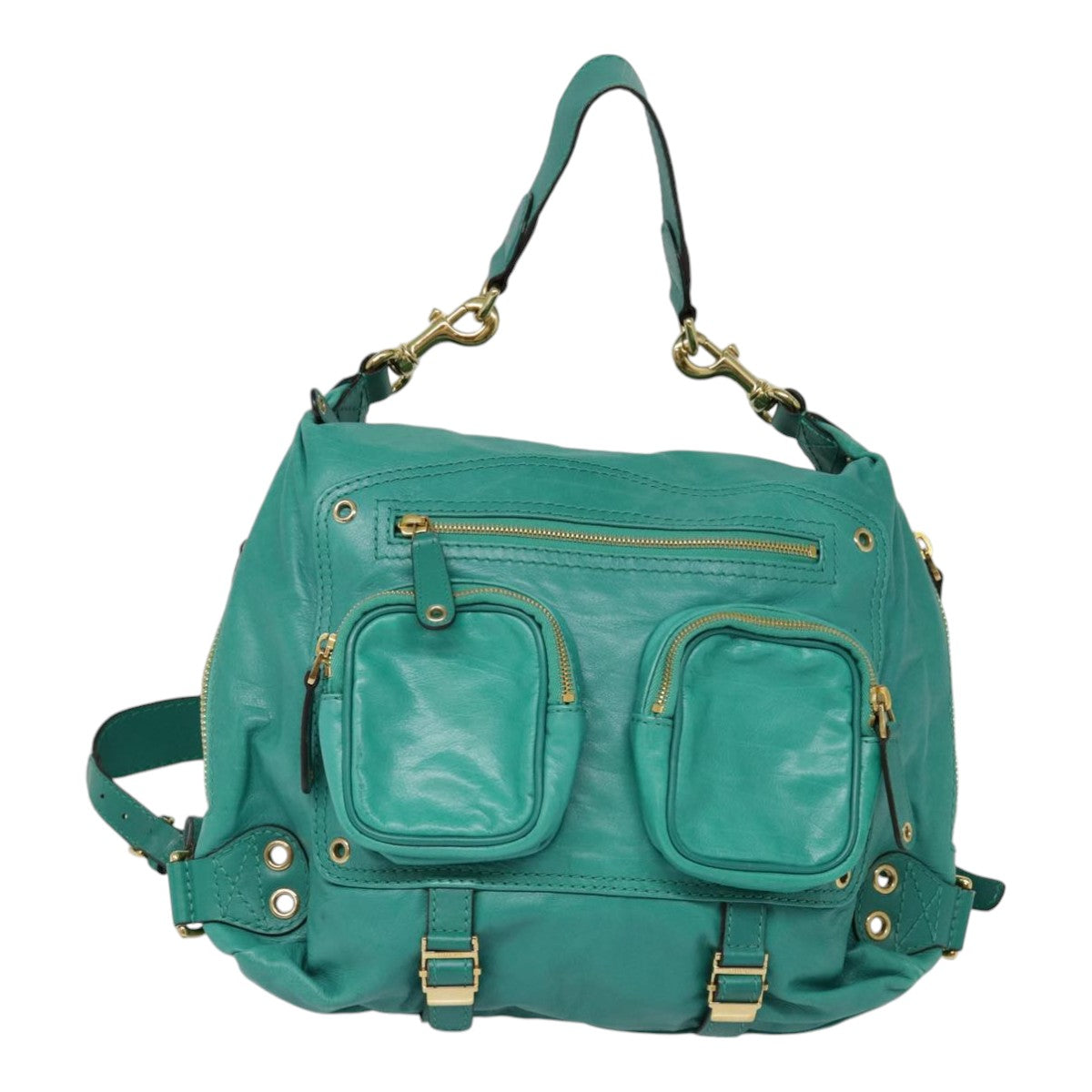 GUCCI Backpack Leather Green Gold Auth ki4889