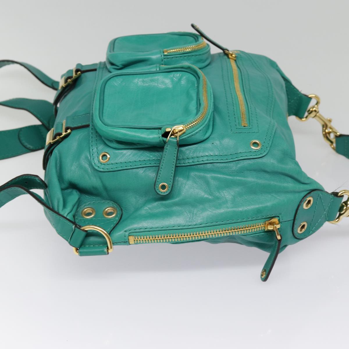 GUCCI Backpack Leather Green Gold Auth ki4889