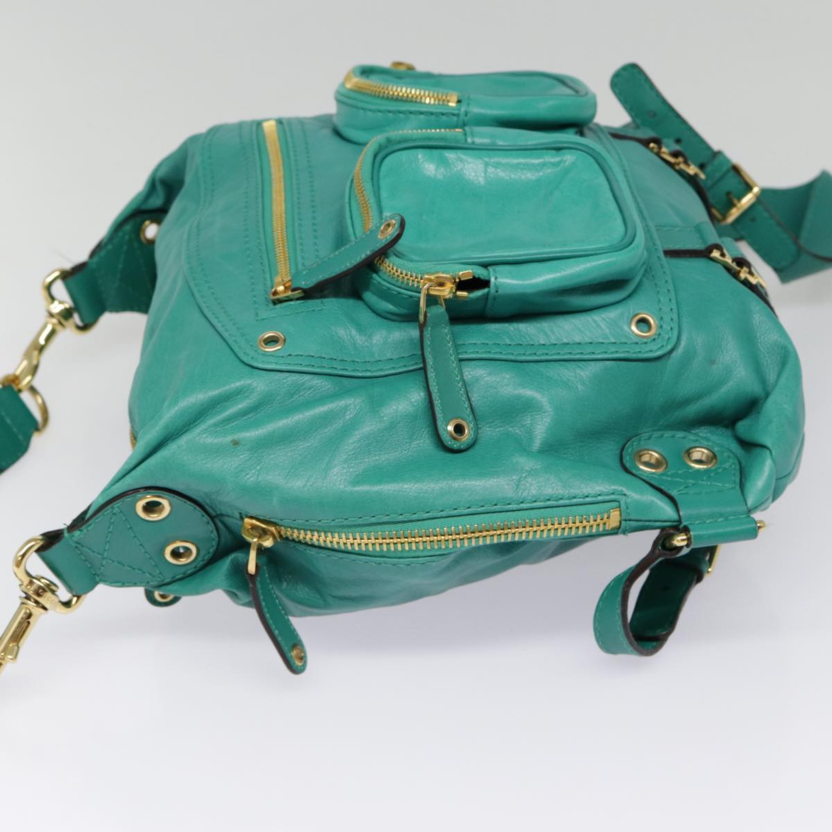 GUCCI Backpack Leather Green Gold Auth ki4889