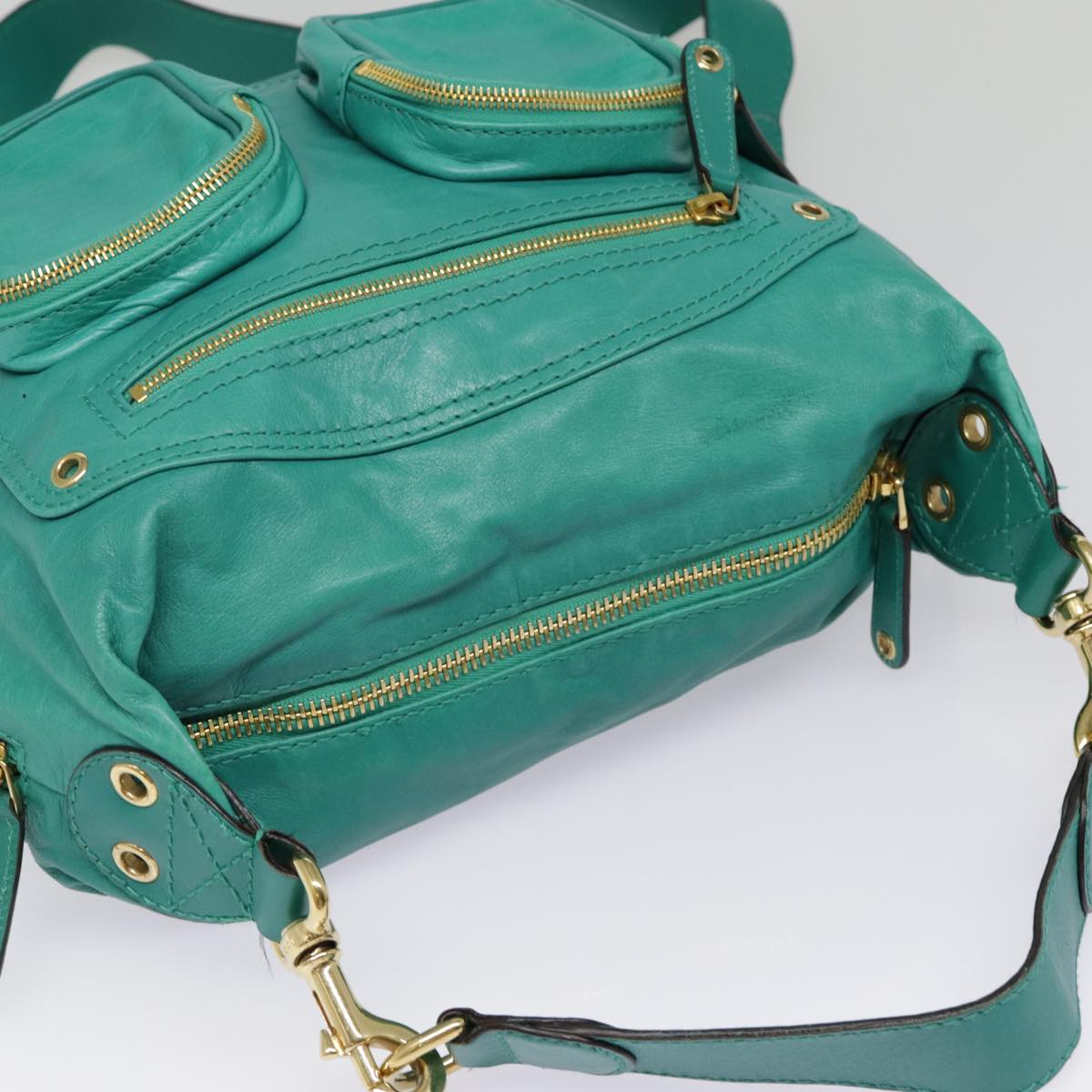 GUCCI Backpack Leather Green Gold Auth ki4889