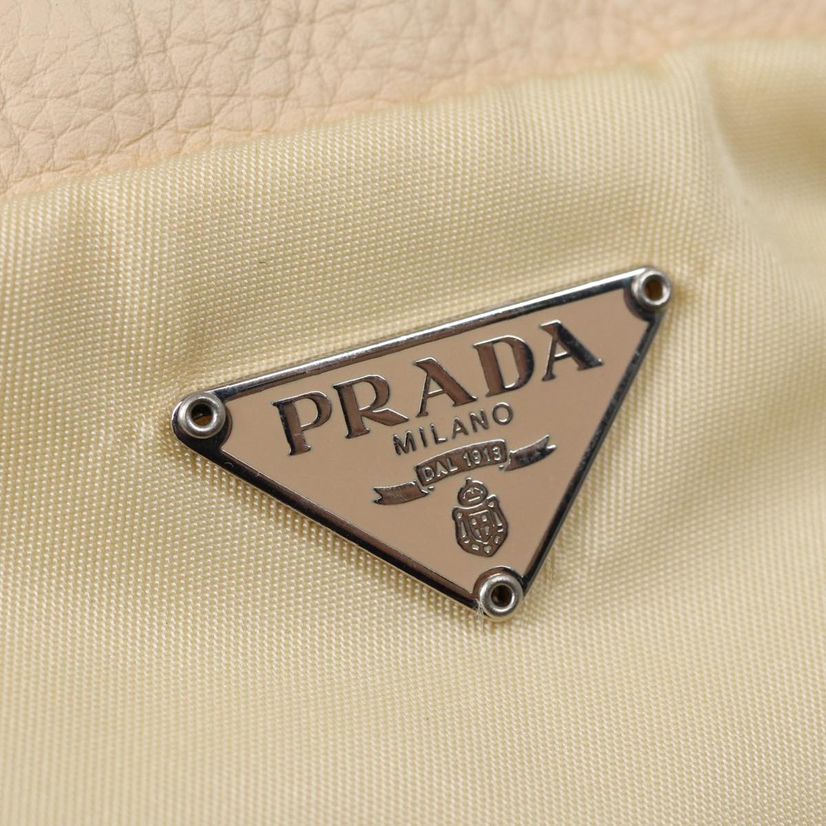 PRADA Pouch Nylon Beige Silver Auth ki4892