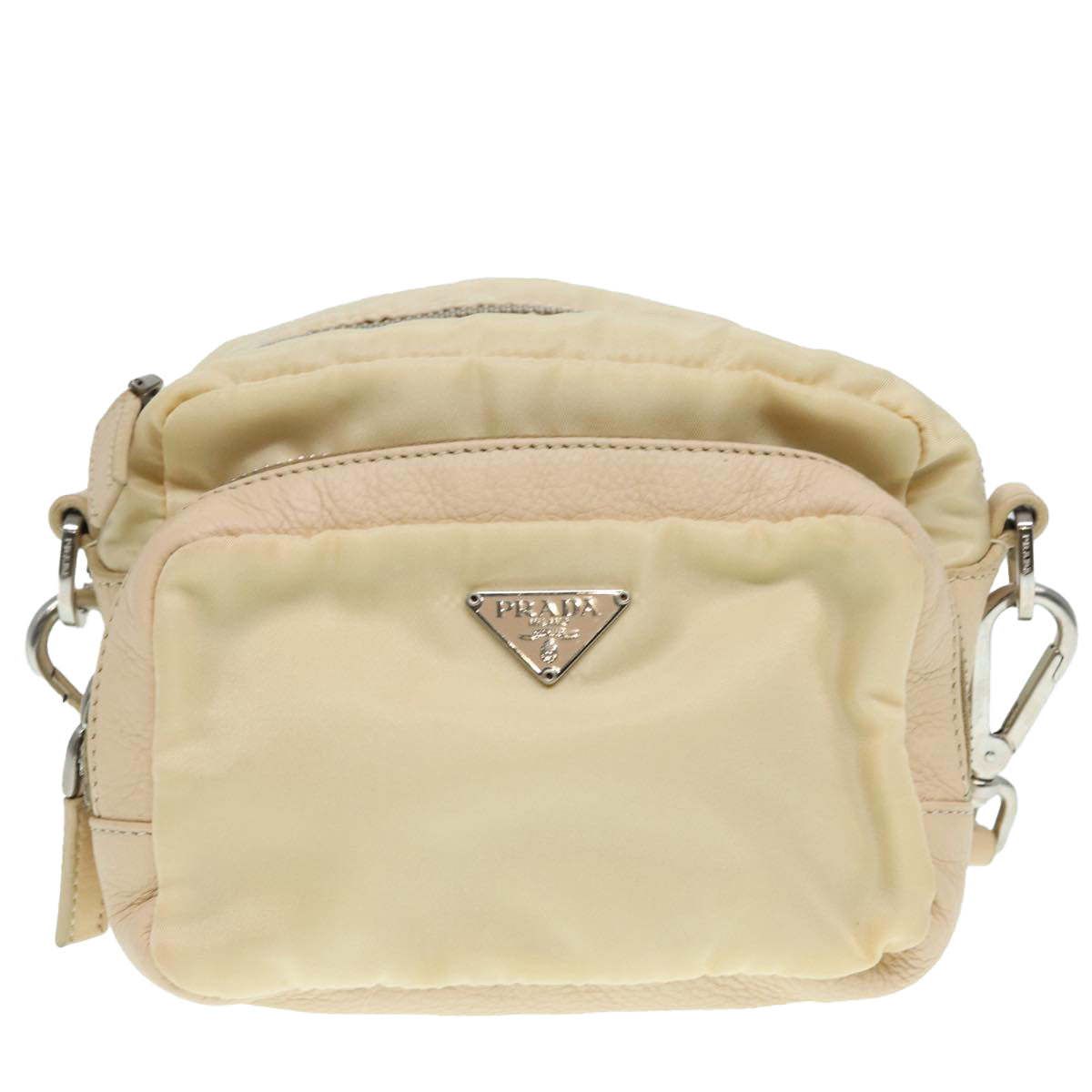 PRADA Pouch Nylon Beige Silver Auth ki4892