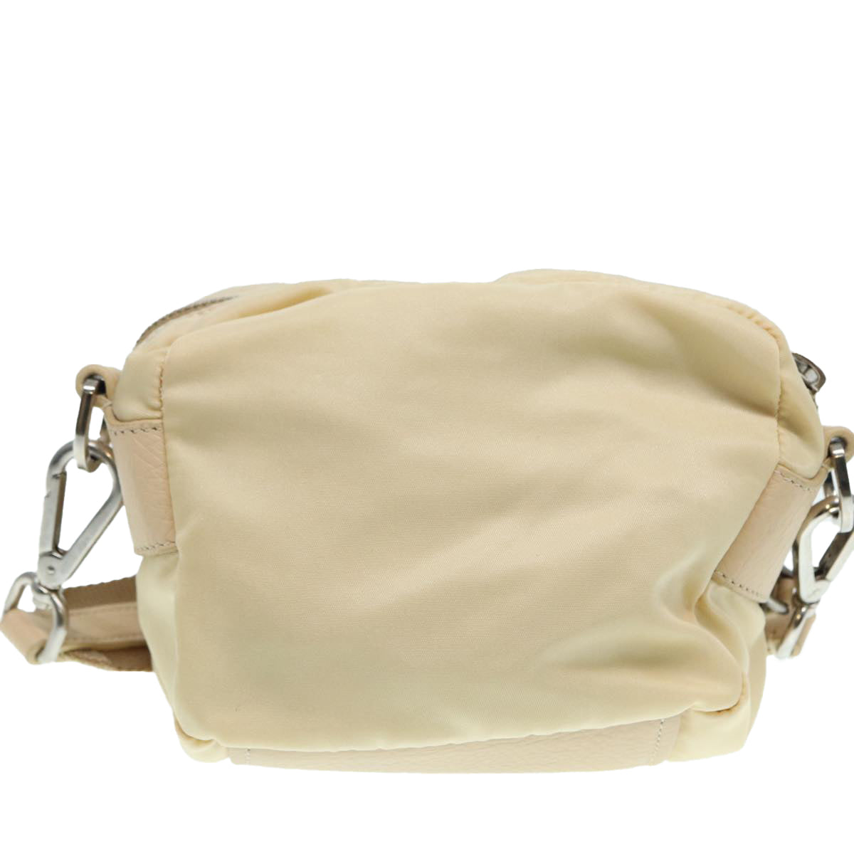 PRADA Pouch Nylon Beige Silver Auth ki4892