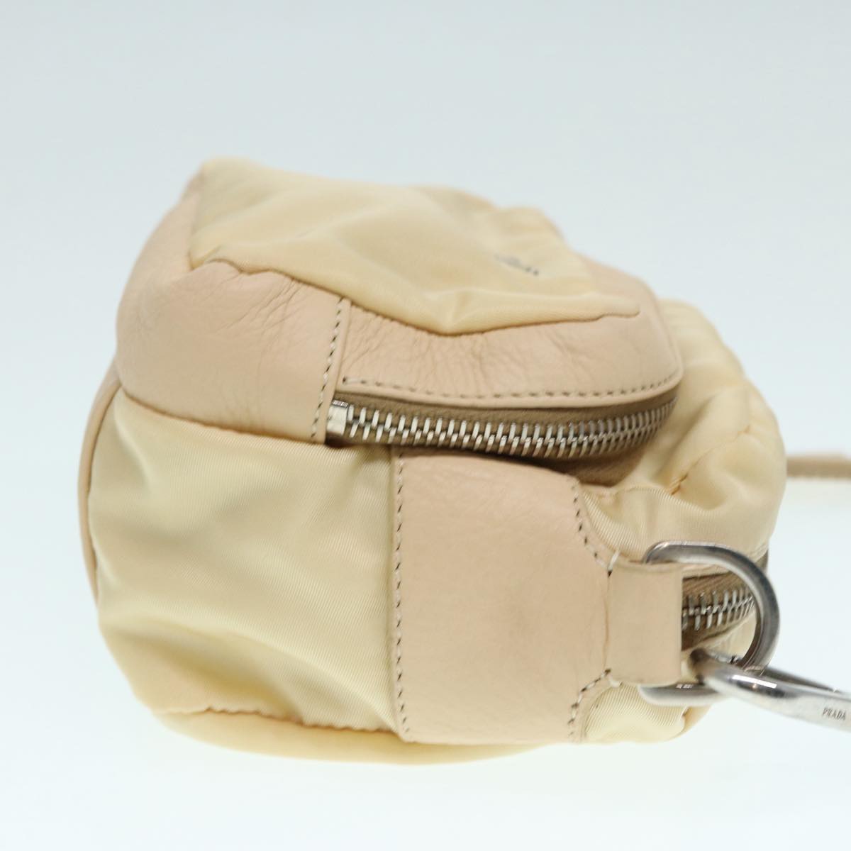 PRADA Pouch Nylon Beige Silver Auth ki4892