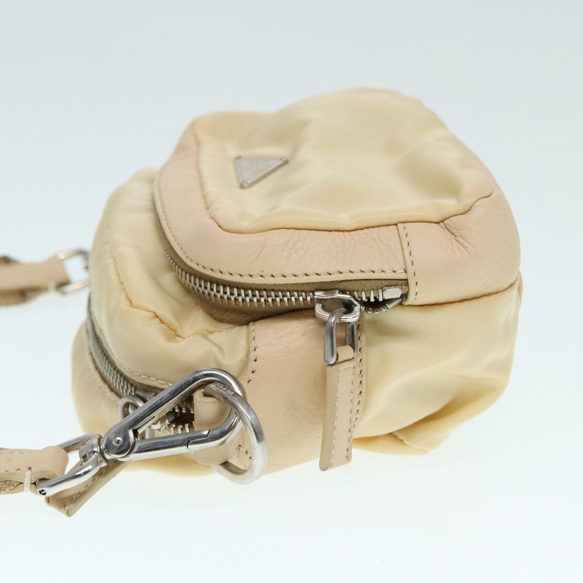 PRADA Pouch Nylon Beige Silver Auth ki4892