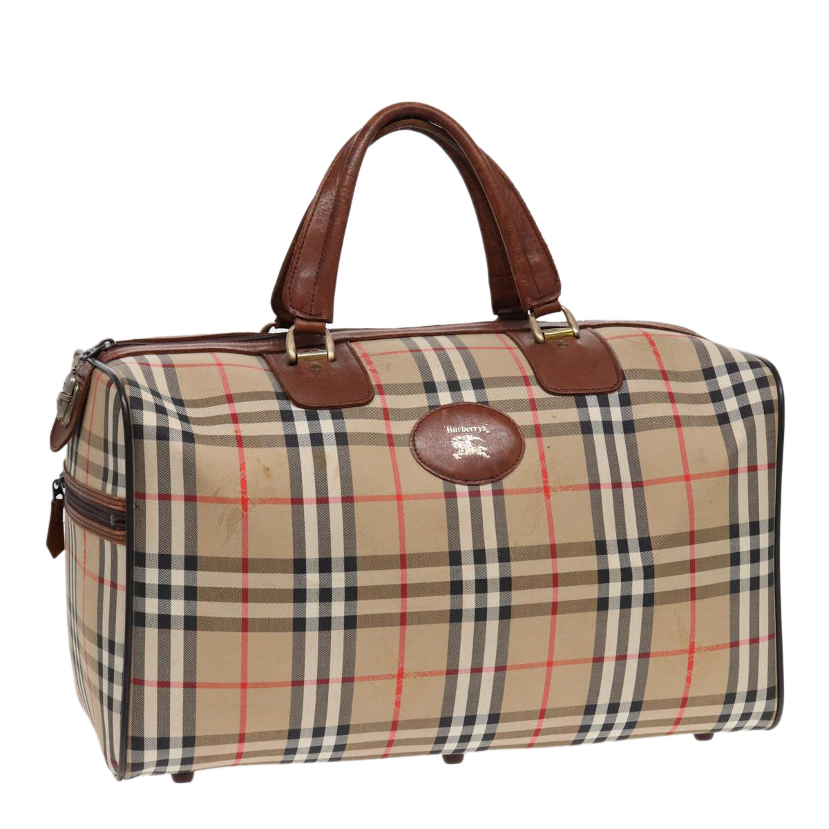 Burberrys Nova Check Boston Bag Canvas Beige Auth ki4894