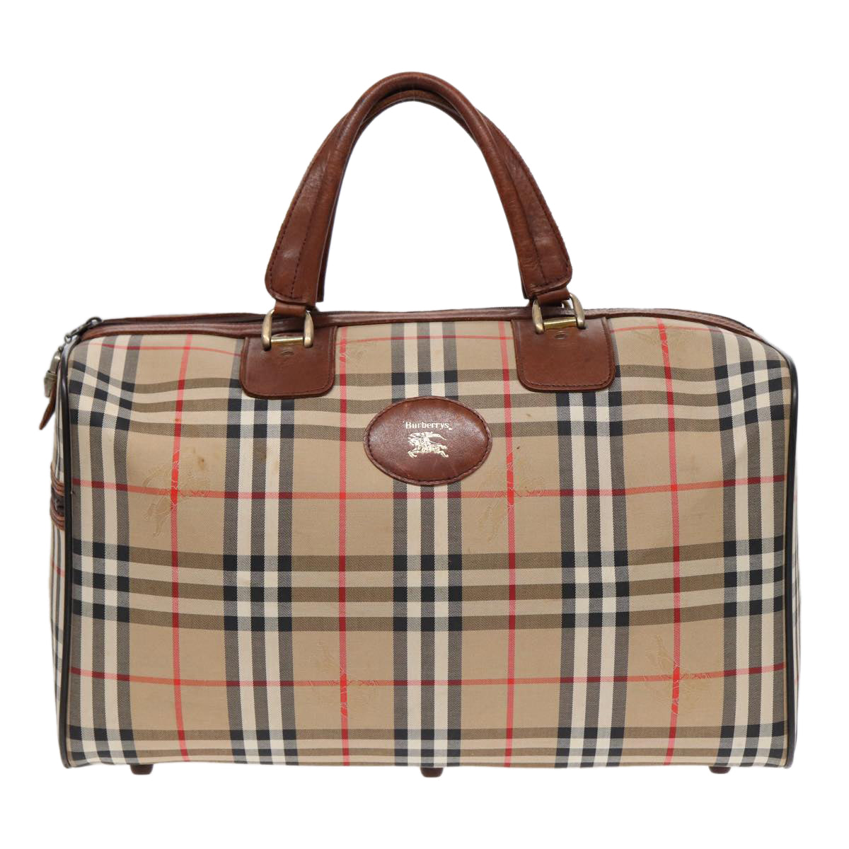 Burberrys Nova Check Boston Bag Canvas Beige Auth ki4894