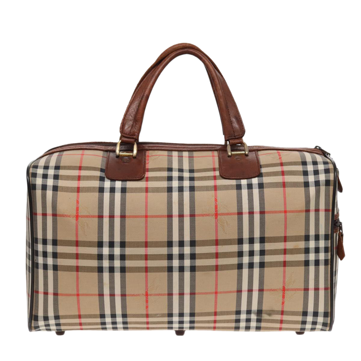 Burberrys Nova Check Boston Bag Canvas Beige Auth ki4894