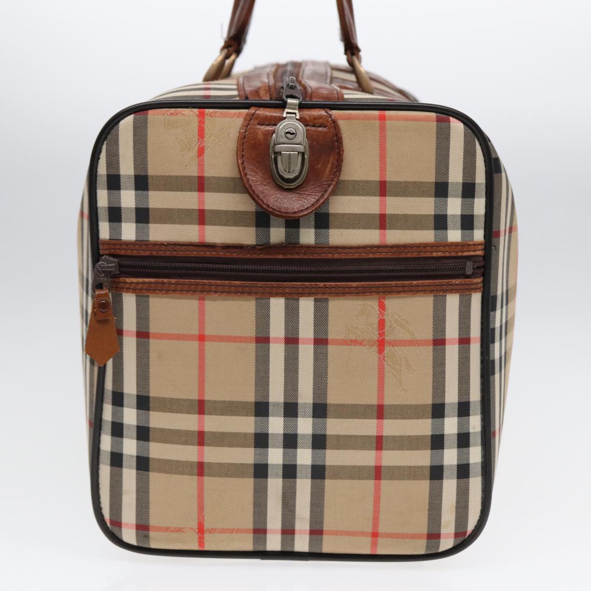 Burberrys Nova Check Boston Bag Canvas Beige Auth ki4894