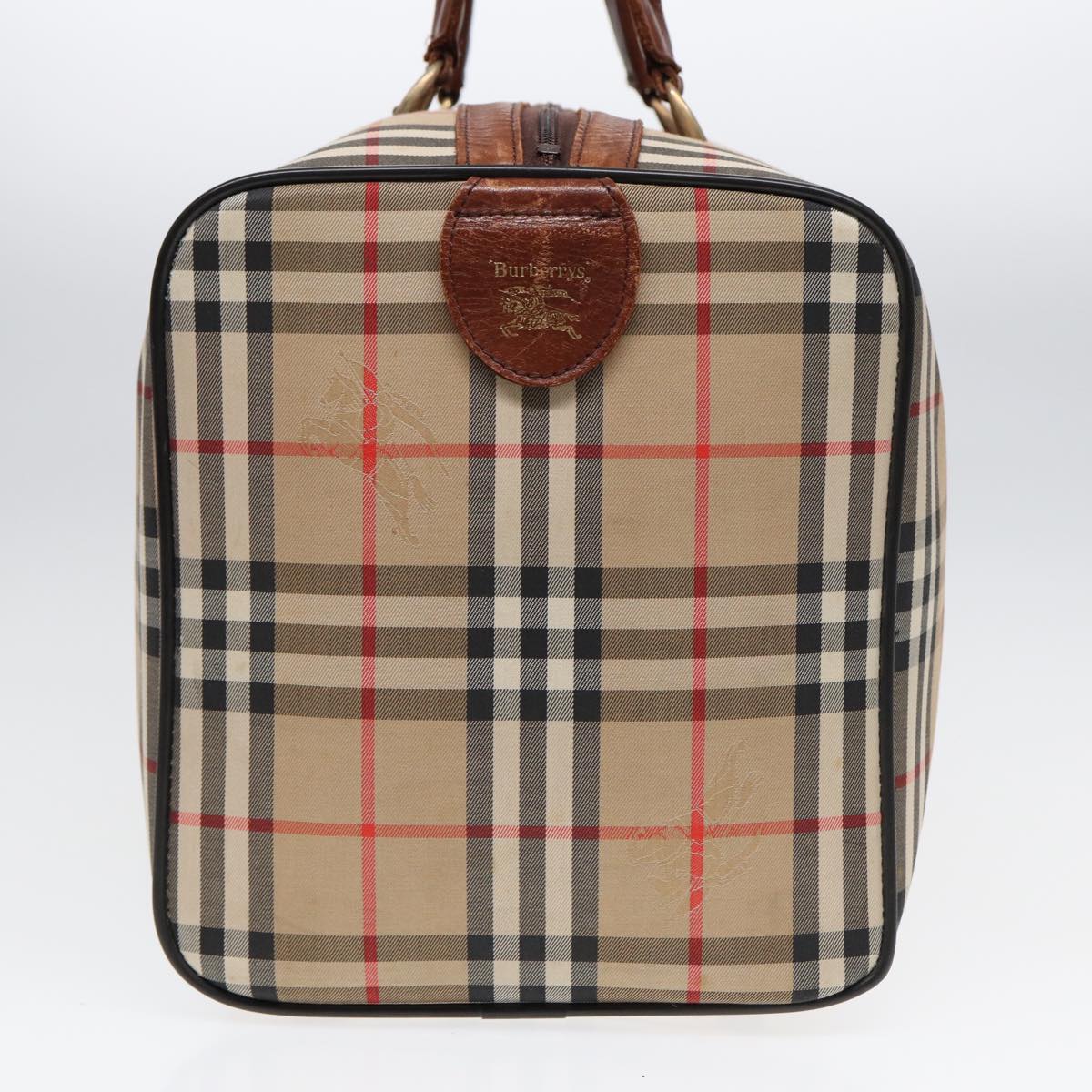 Burberrys Nova Check Boston Bag Canvas Beige Auth ki4894