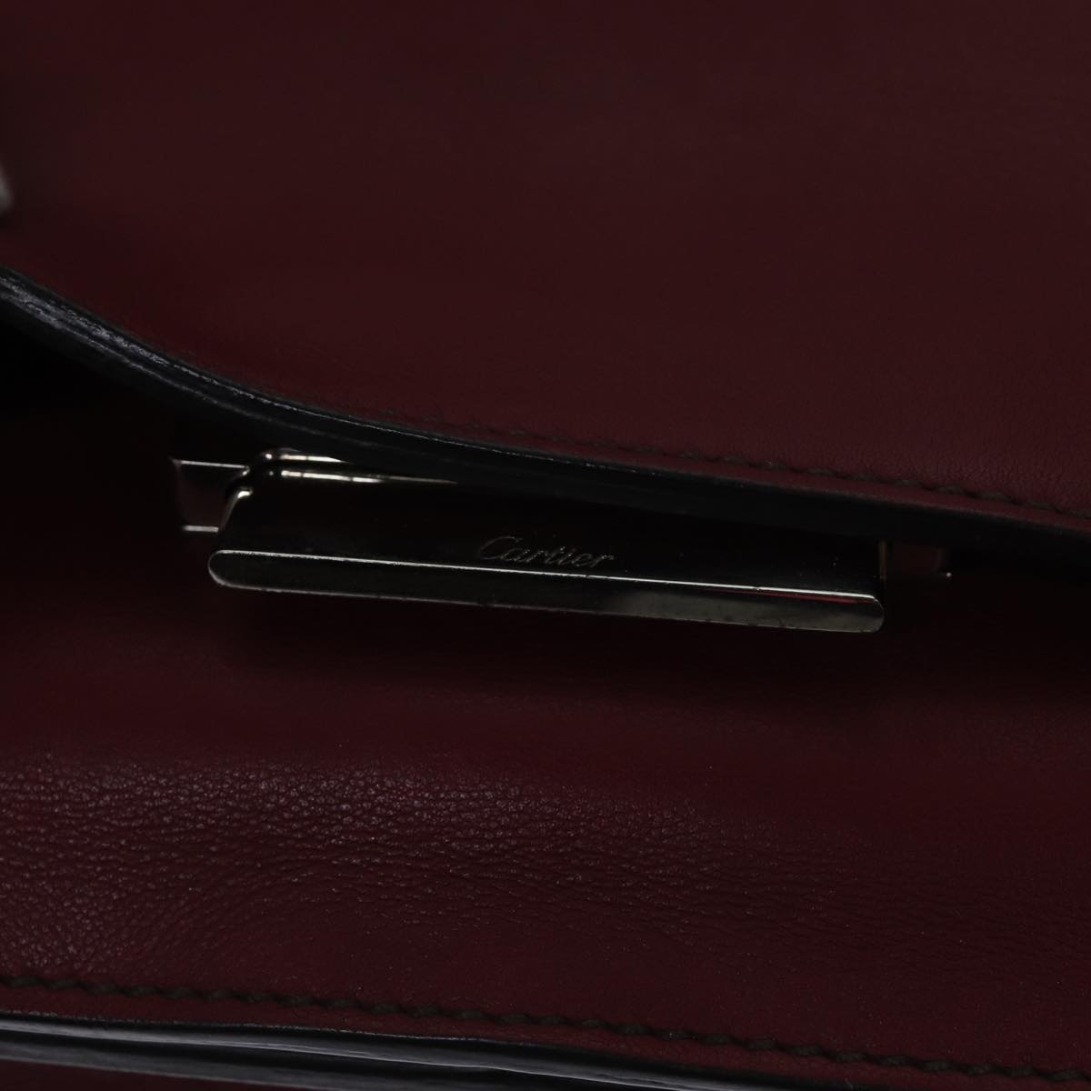 CARTIER Shoulder Bag Leather Bordeaux Auth ki4906