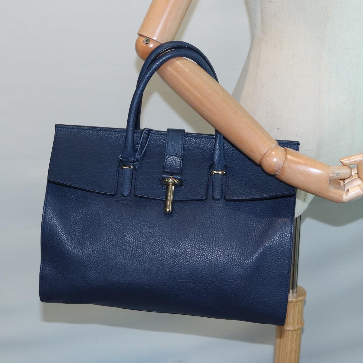 BALENCIAGA Tube Round Hand Bag Leather Navy Auth ki4912