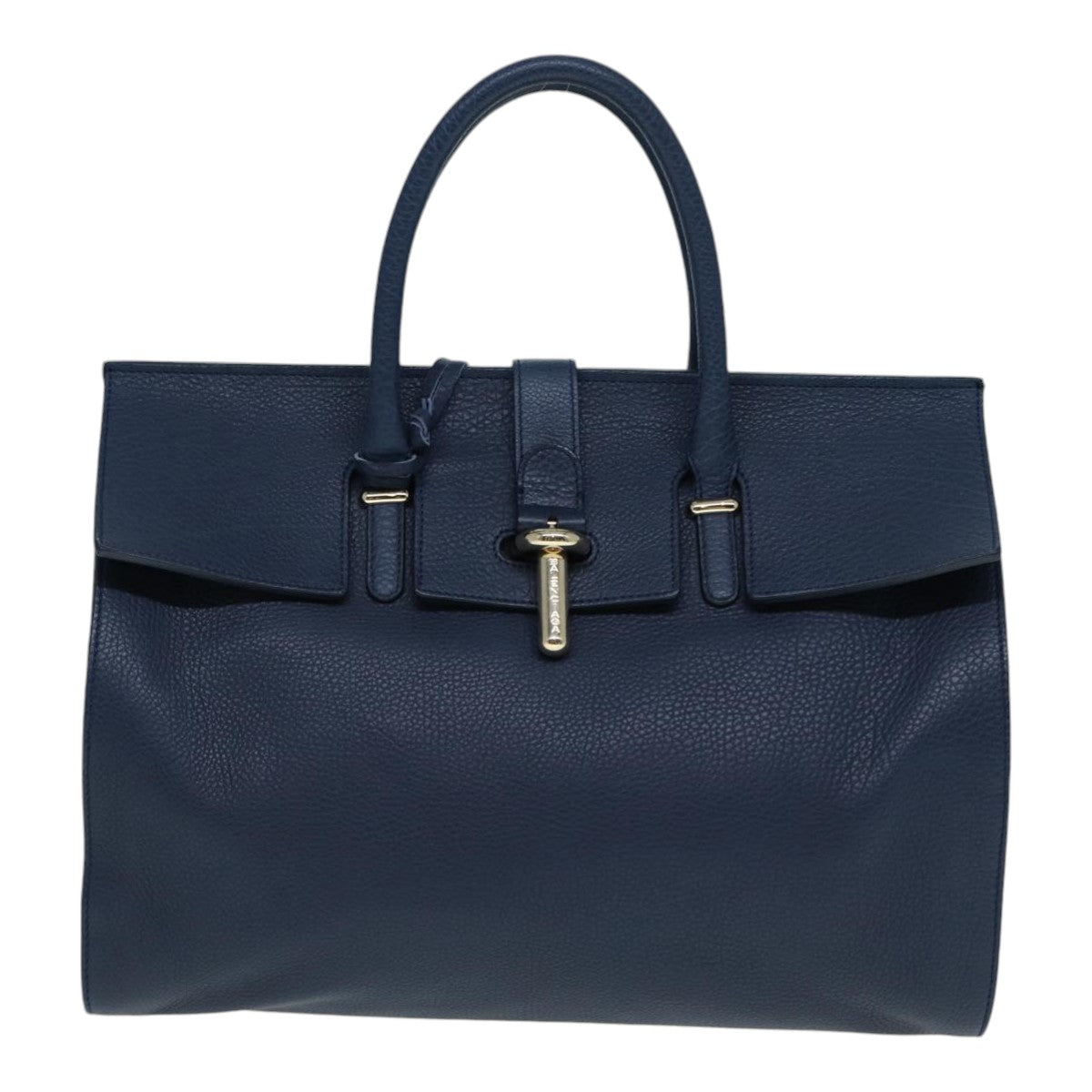 BALENCIAGA Tube Round Hand Bag Leather Navy Auth ki4912