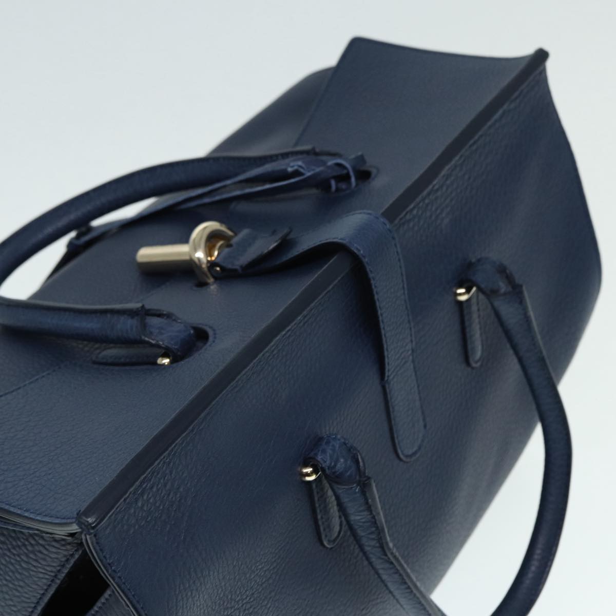 BALENCIAGA Tube Round Hand Bag Leather Navy Auth ki4912