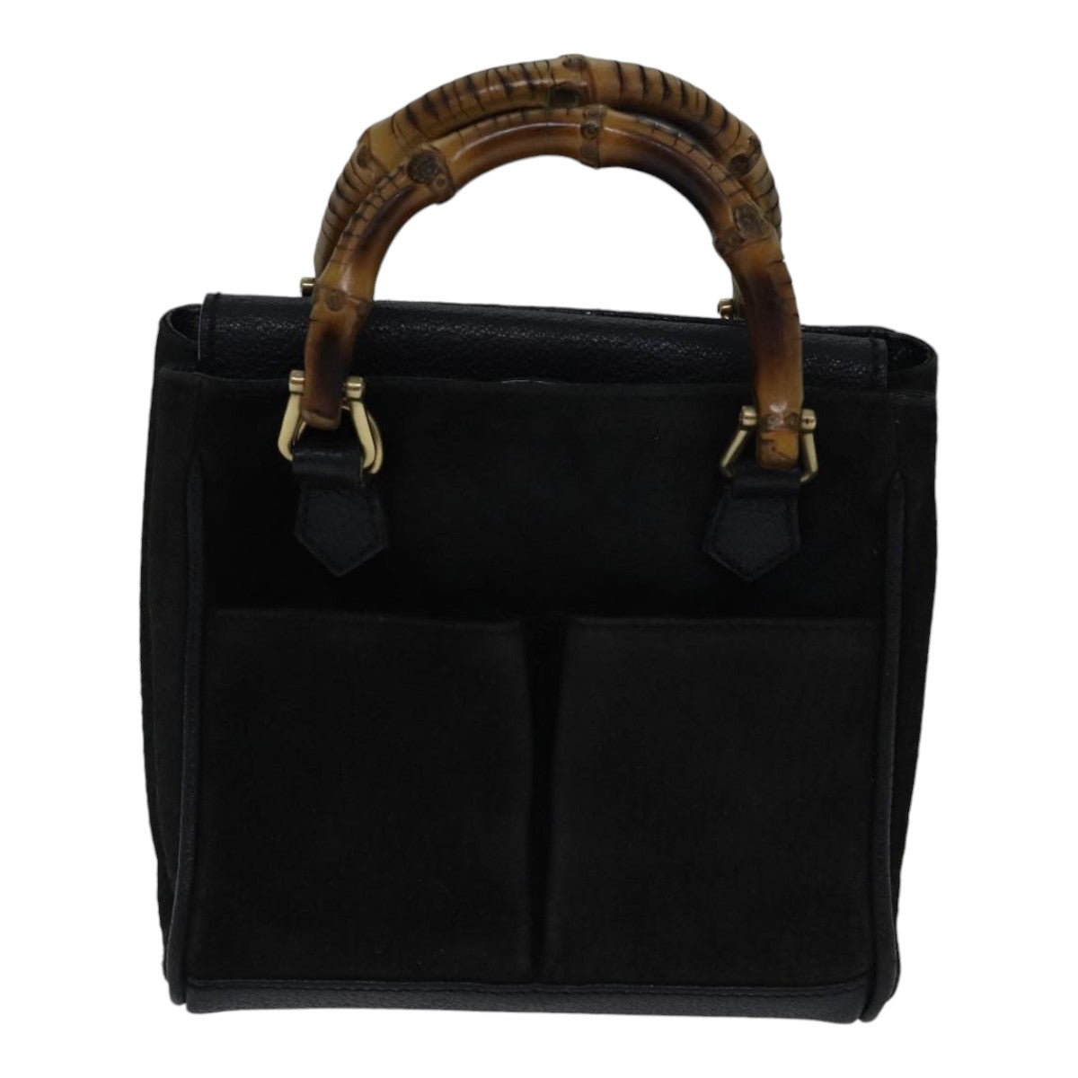 GUCCI Bamboo Hand Bag Suede Black Auth ki4913