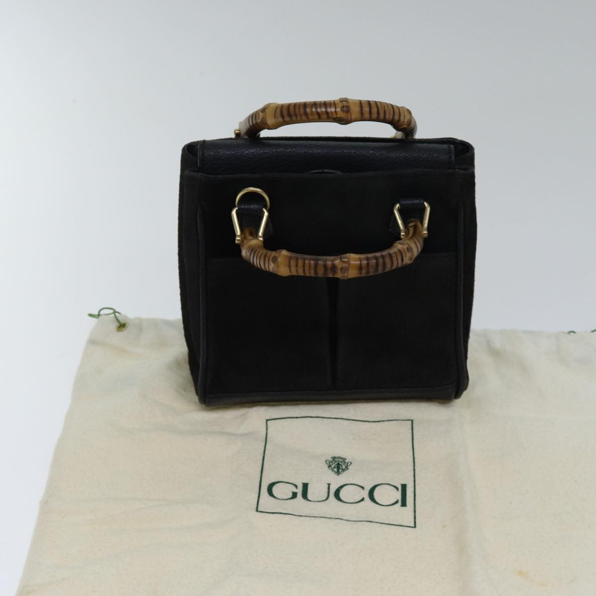 GUCCI Bamboo Hand Bag Suede Black Auth ki4913