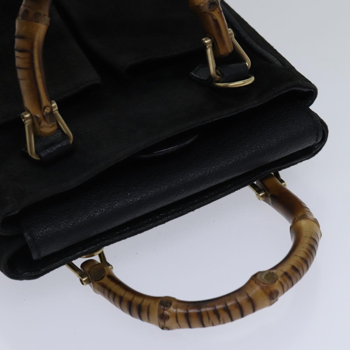 GUCCI Bamboo Hand Bag Suede Black Auth ki4913