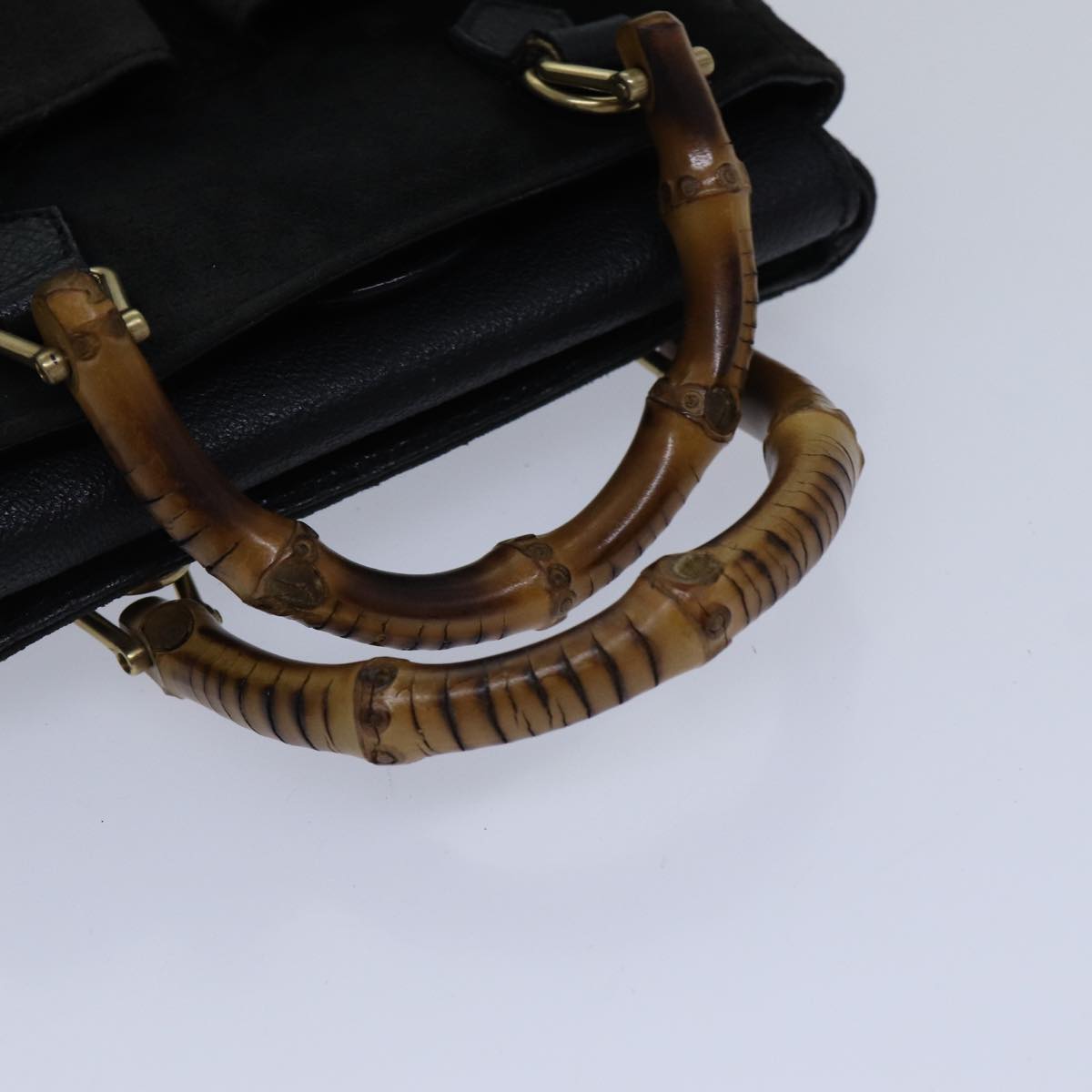 GUCCI Bamboo Hand Bag Suede Black Auth ki4913