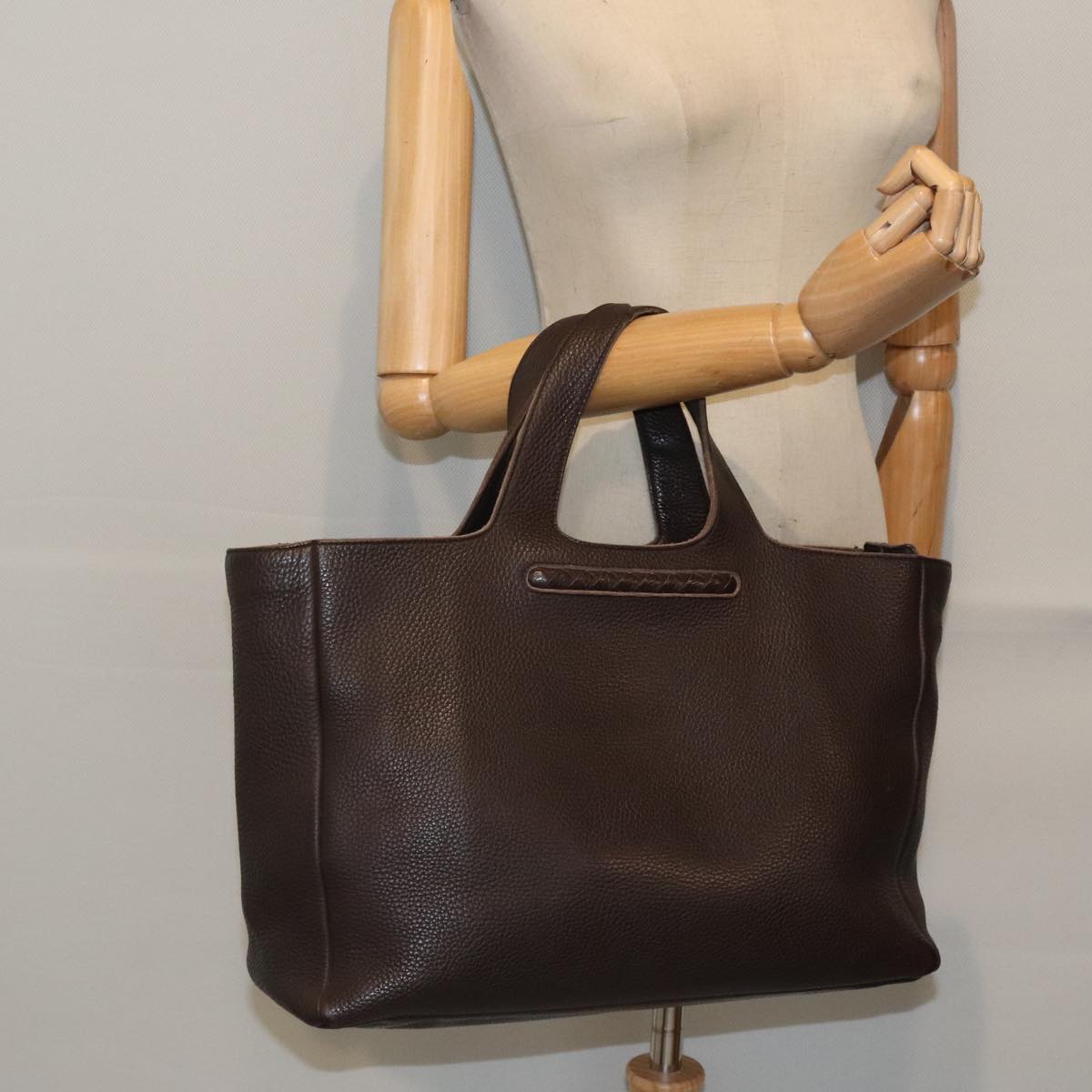 BOTTEGA VENETA Hand Bag Leather Brown Silver Auth ki4924