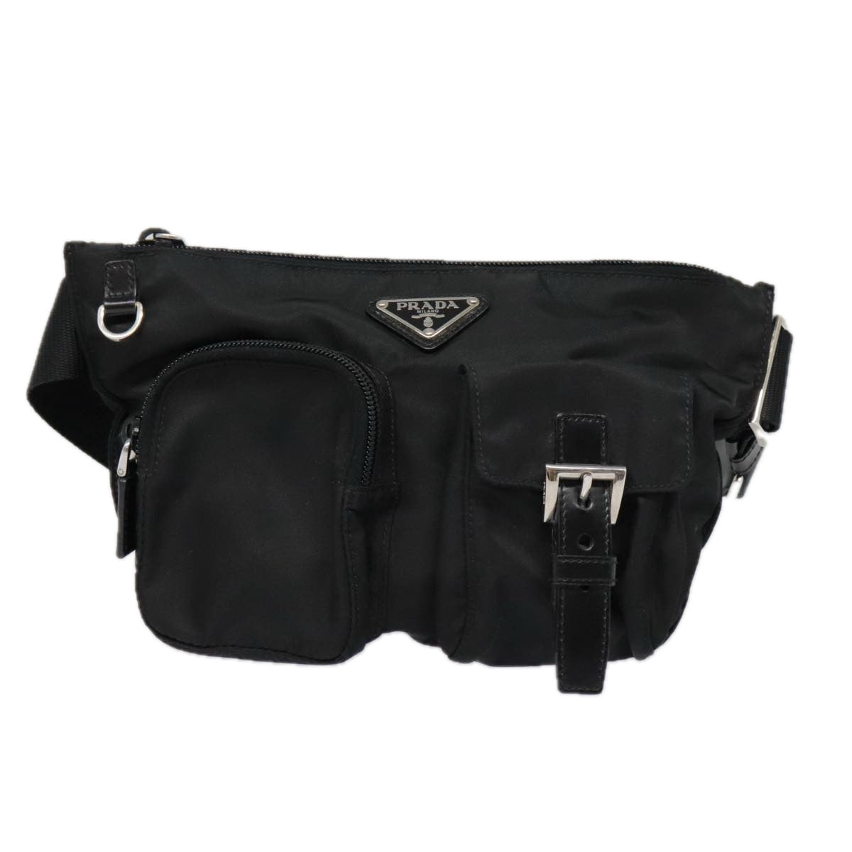 PRADA Waist bag Nylon Black Silver Auth ki4941