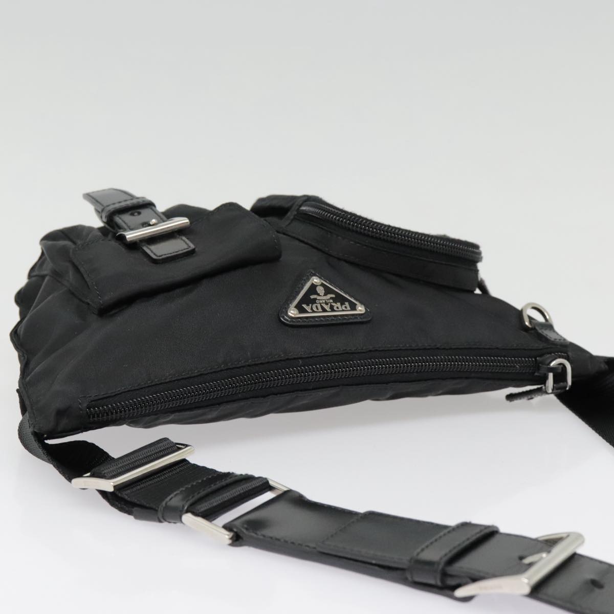 PRADA Waist bag Nylon Black Silver Auth ki4941