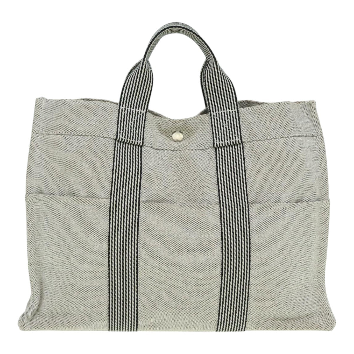 HERMES Fourre Tout MM Hand Bag Canvas Gray Silver Auth ki4945