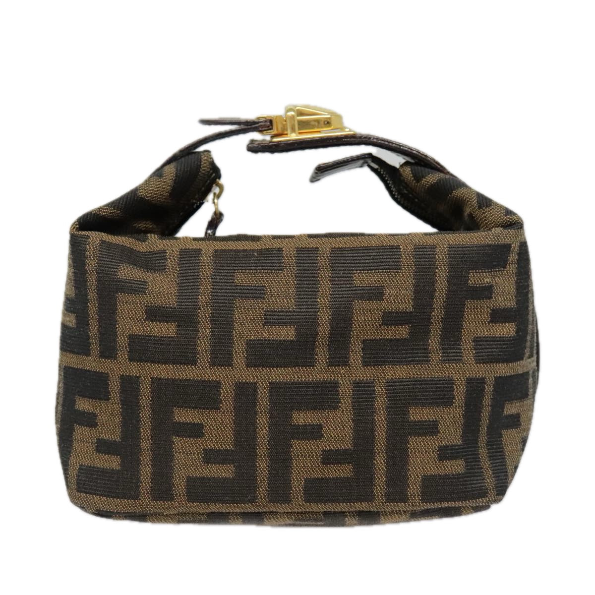 FENDI Zucca Canvas Pouch Brown Black gold Auth ki4972