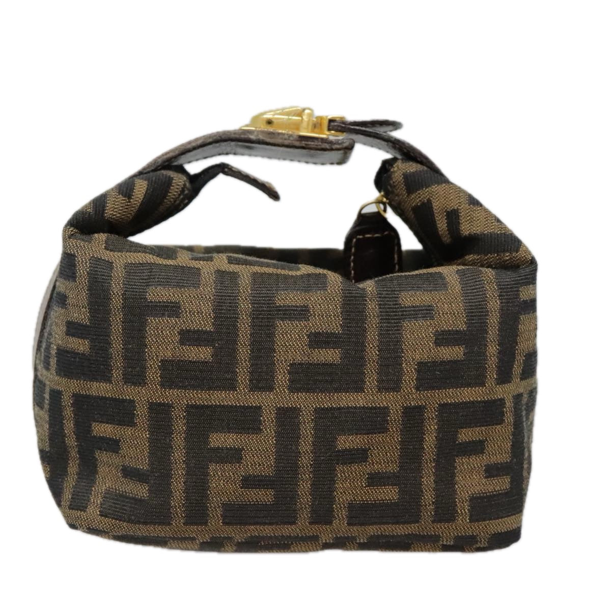 FENDI Zucca Canvas Pouch Brown Black gold Auth ki4972