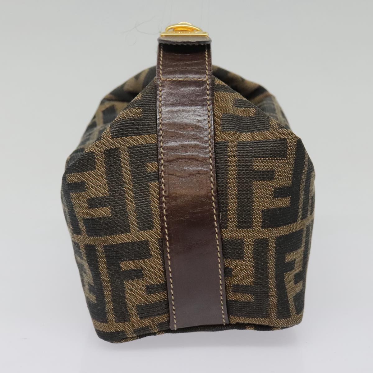 FENDI Zucca Canvas Pouch Brown Black gold Auth ki4972