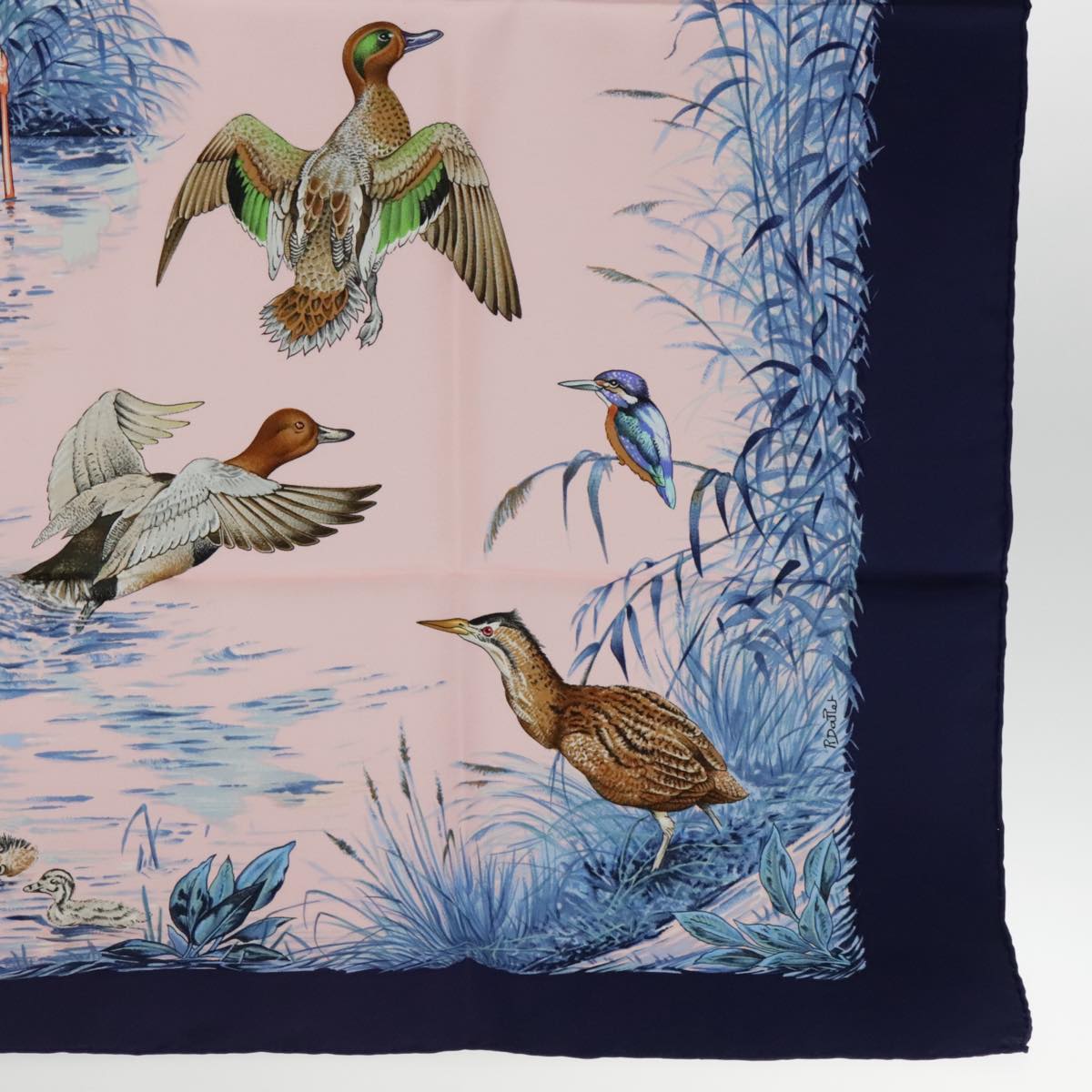 HERMES Carre 90 Scarf ""Halte en Camargue"" Silk Blue Pink Auth ki4980