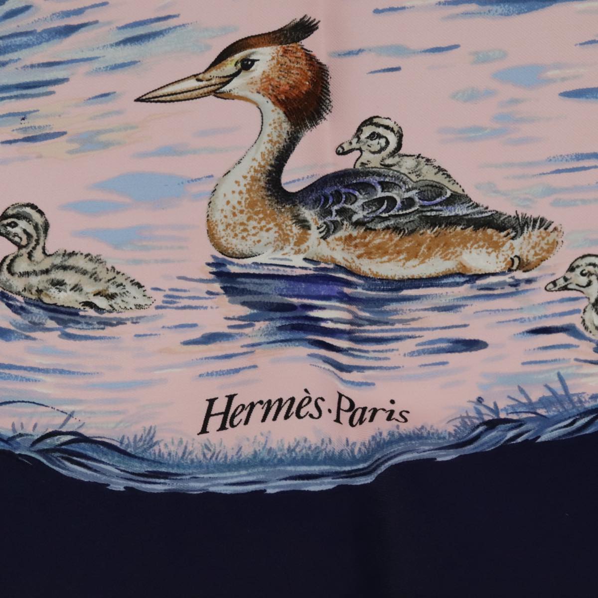 HERMES Carre 90 Scarf ""Halte en Camargue"" Silk Blue Pink Auth ki4980