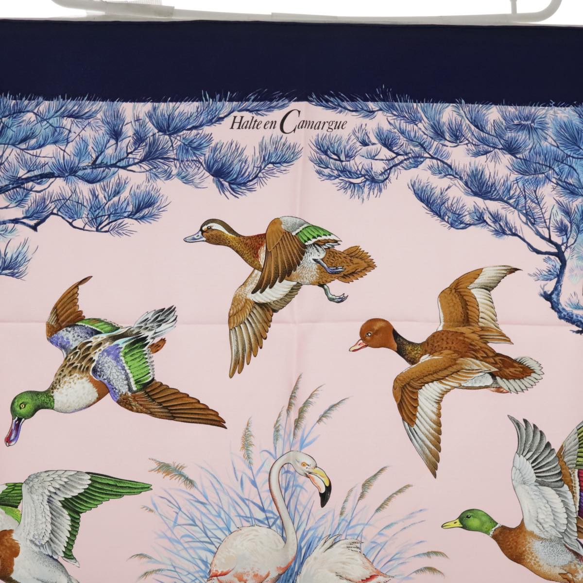 HERMES Carre 90 Scarf ""Halte en Camargue"" Silk Blue Pink Auth ki4980