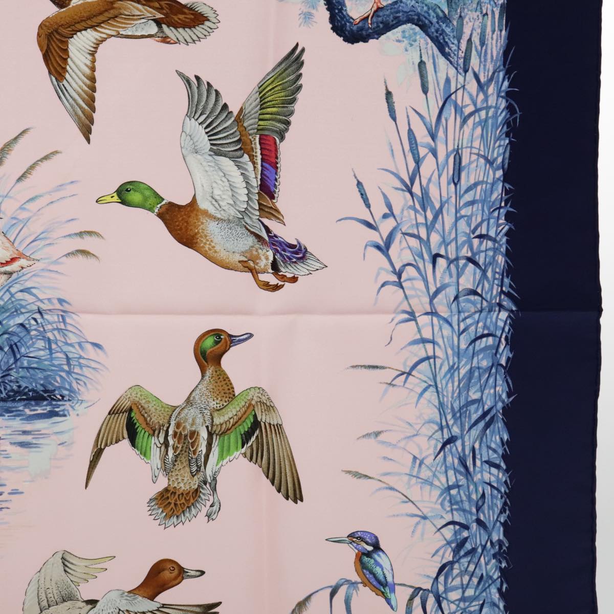 HERMES Carre 90 Scarf ""Halte en Camargue"" Silk Blue Pink Auth ki4980