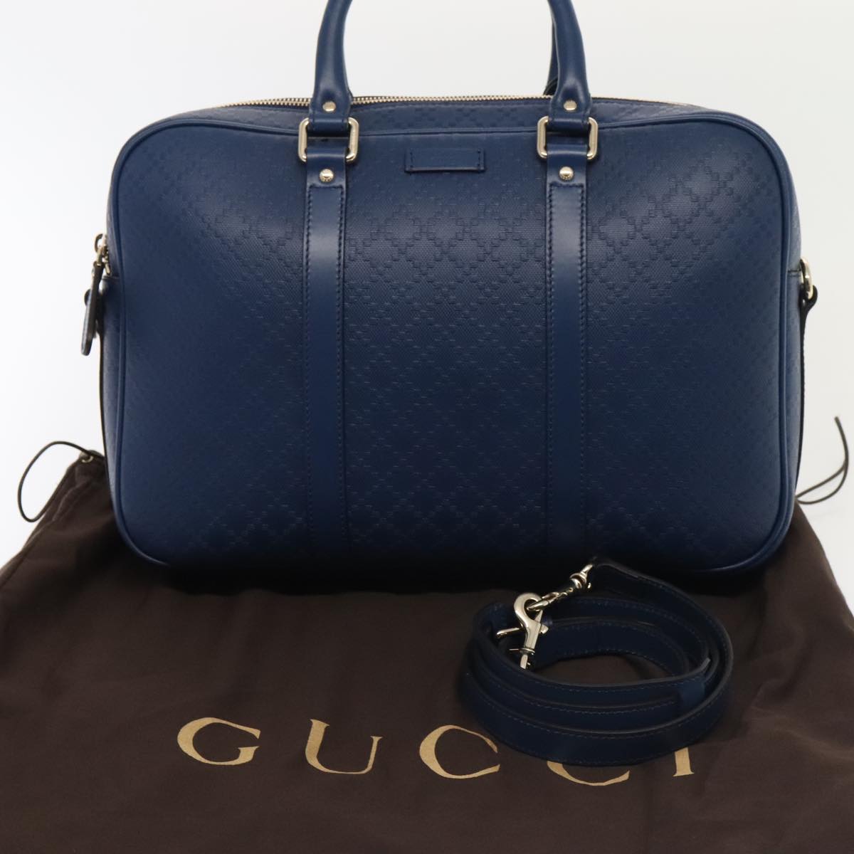 GUCCI Diamante Briefcase Leather 2way Blue Gold 344357 Auth ki4990A