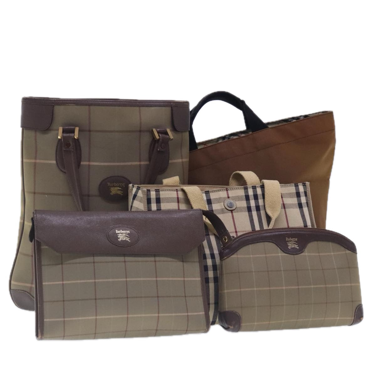 BURBERRY Nova Check Tote Bag Canvas Nylon 5Set Beige Brown Auth ki4996