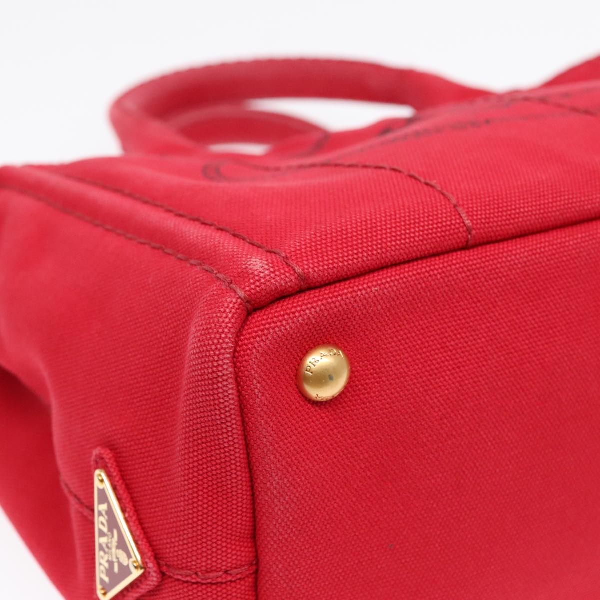 PRADA Canapa PM Hand Bag Canvas 2way Red Gold Auth ki4999