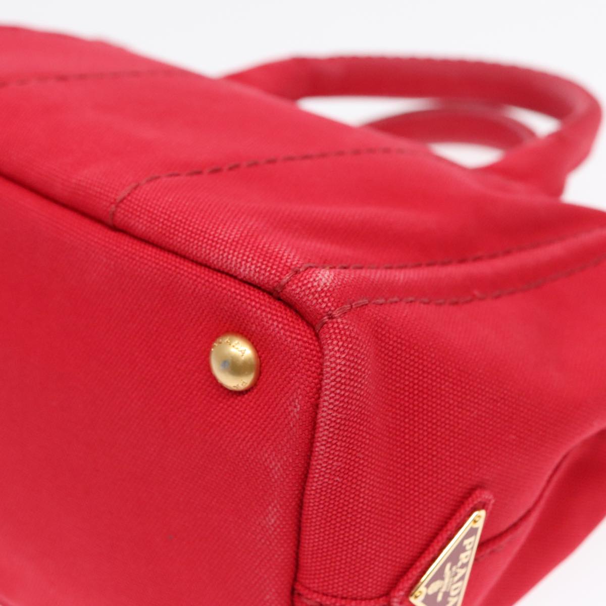 PRADA Canapa PM Hand Bag Canvas 2way Red Gold Auth ki4999