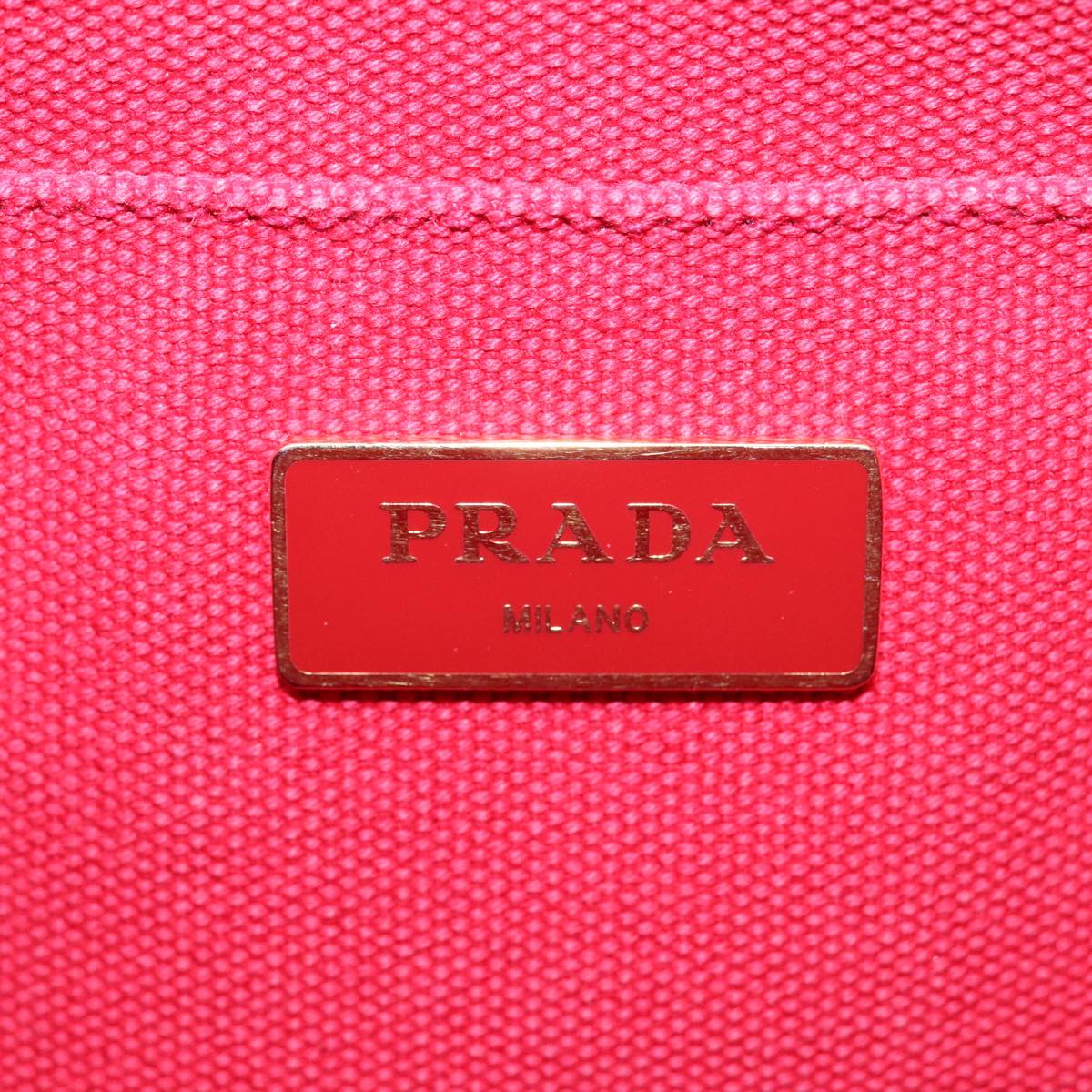 PRADA Canapa PM Hand Bag Canvas 2way Red Gold Auth ki4999