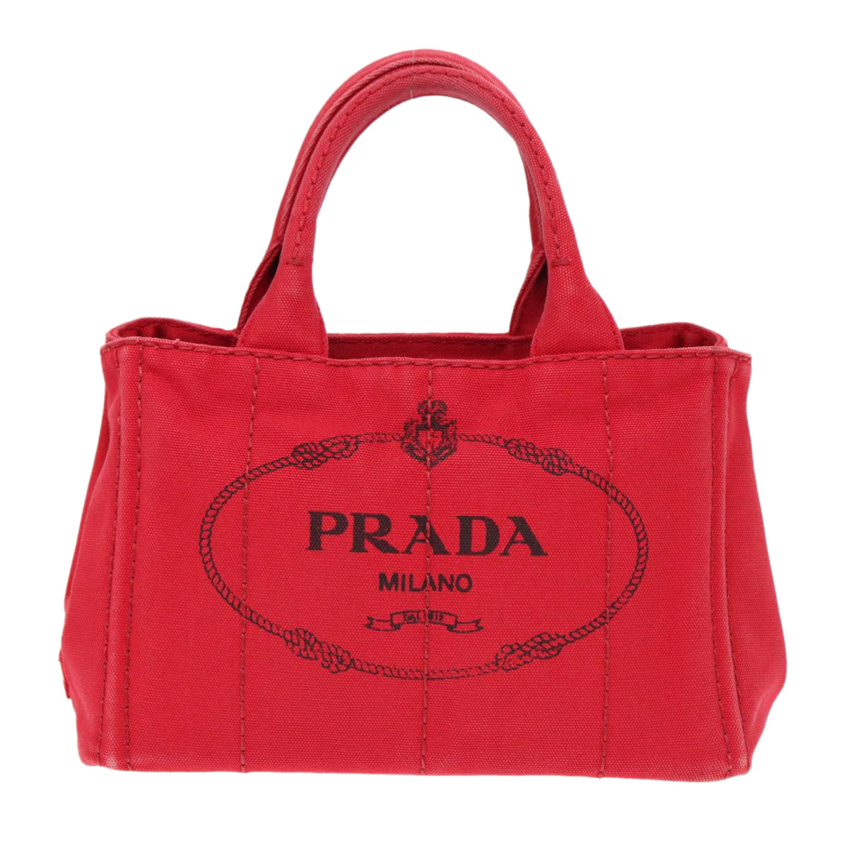 PRADA Canapa PM Hand Bag Canvas 2way Red Gold Auth ki4999