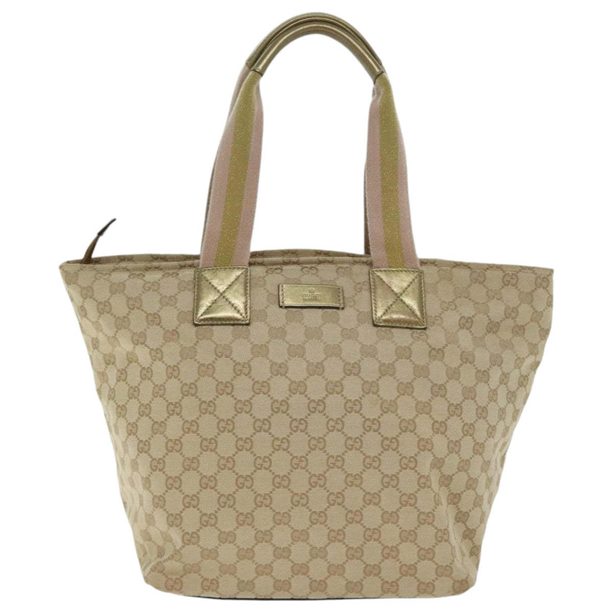 GUCCI GG Canvas Sherry Line Tote Bag Gold Pink Silver 131231 Auth ki5011