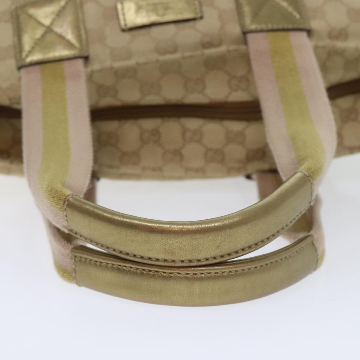 GUCCI GG Canvas Sherry Line Tote Bag Gold Pink Silver 131231 Auth ki5011