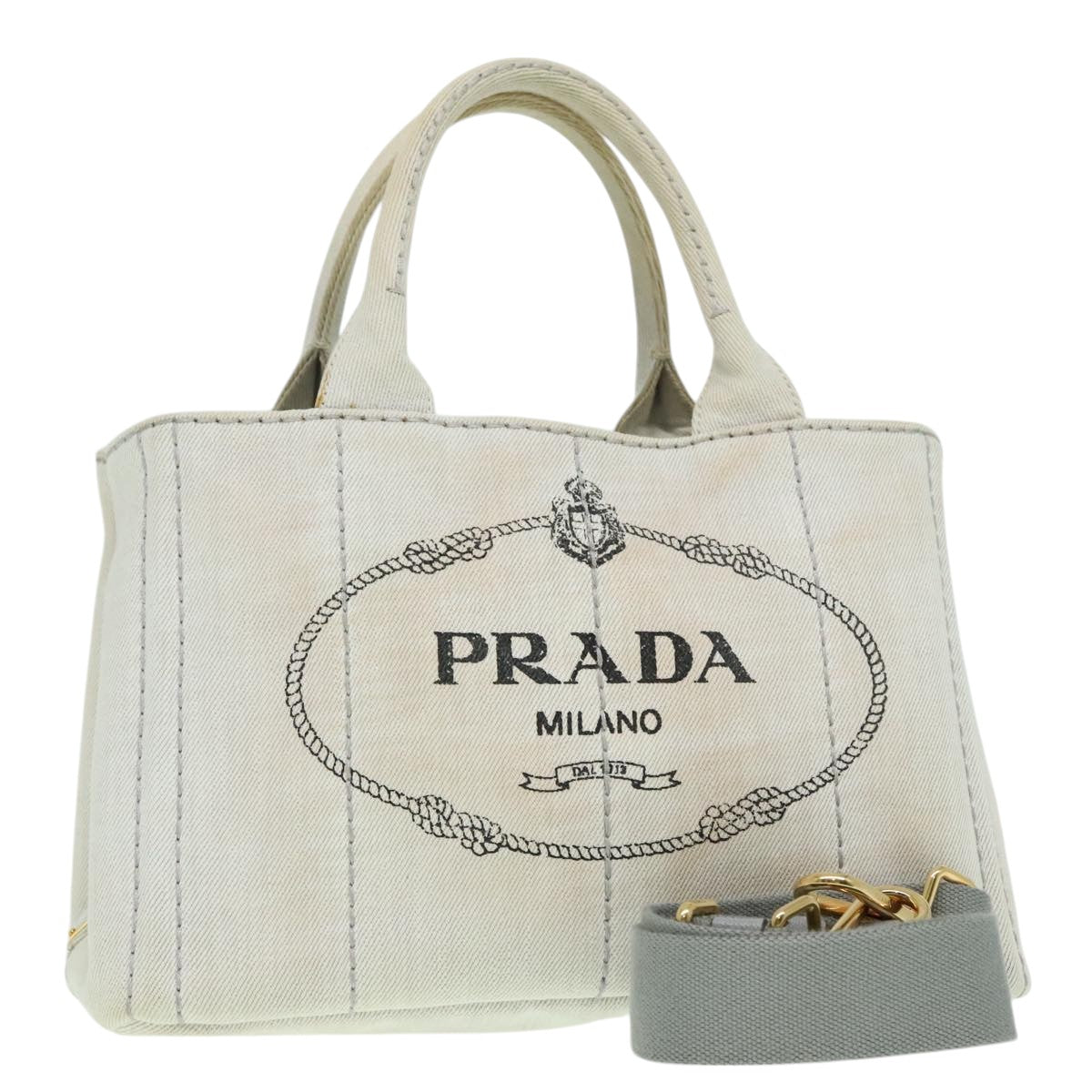 PRADA Canapa PM Hand Bag Canvas 2way Gray Gold Auth ki5017