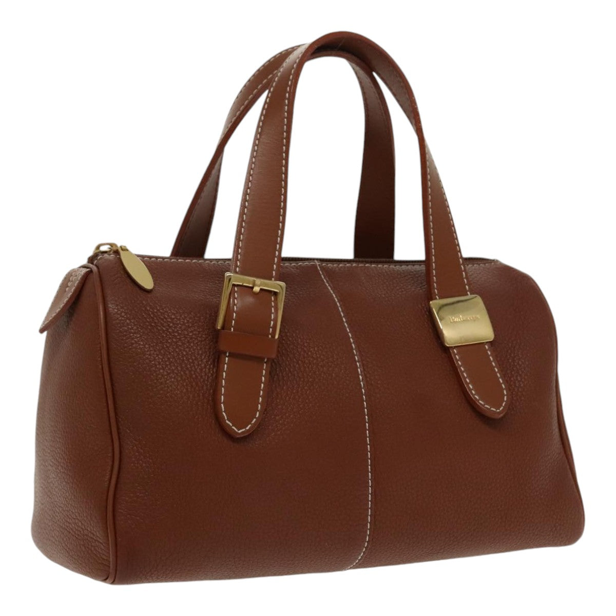 Burberrys Nova Check Boston Bag Leather Brown Gold Auth ki5019