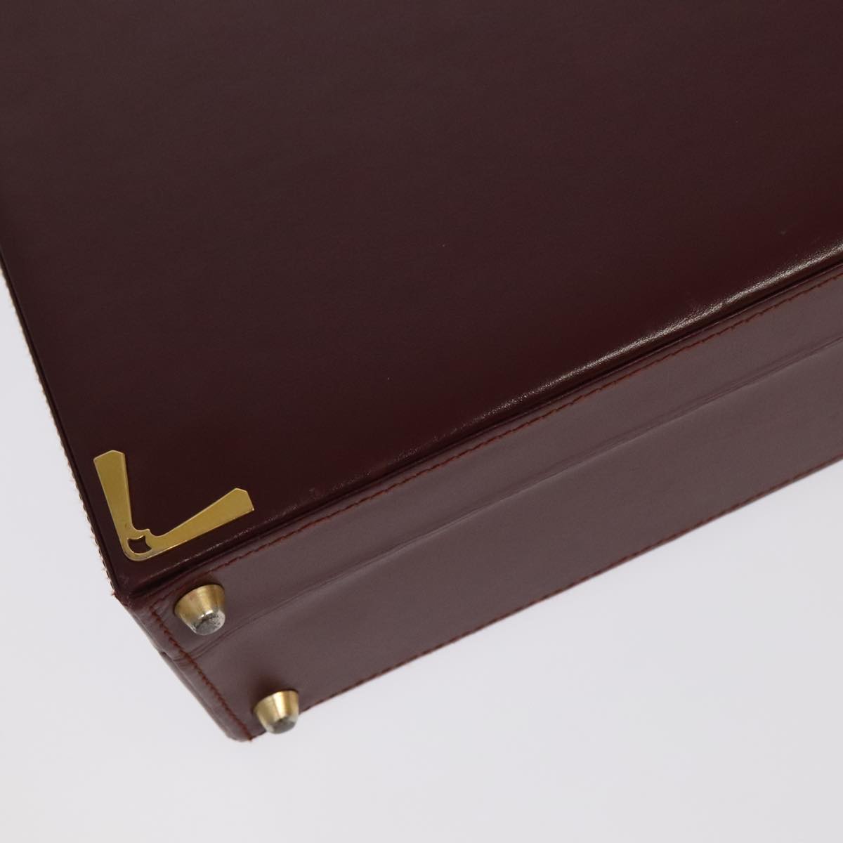 CARTIER Attache Case Leather Bordeaux Gold Auth ki5028