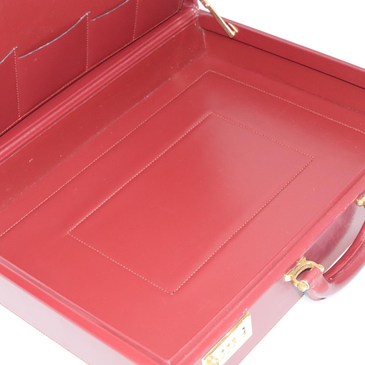 CARTIER Attache Case Leather Bordeaux Gold Auth ki5028