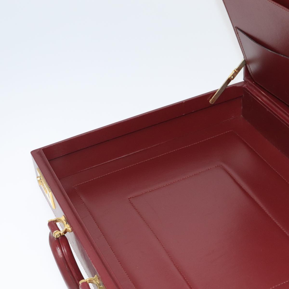 CARTIER Attache Case Leather Bordeaux Gold Auth ki5028