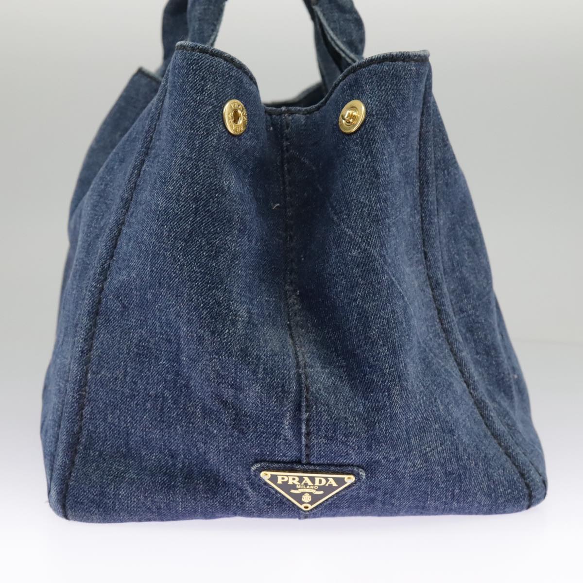 PRADA Canapa MM Hand Bag Denim 2way Blue Gold Auth ki5033