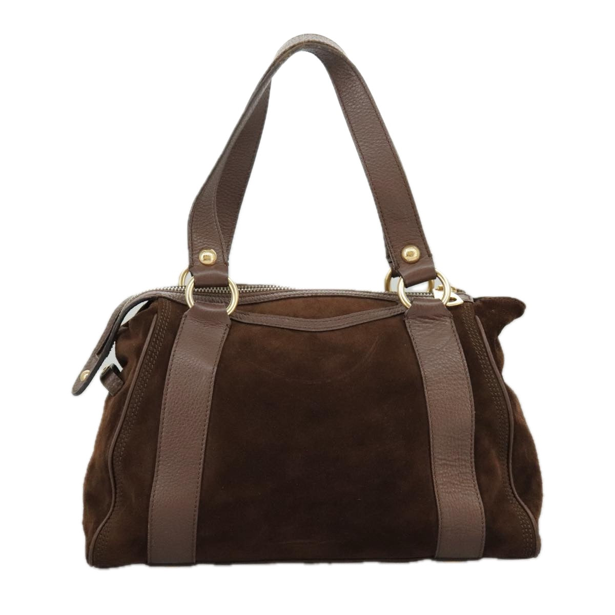 CELINE Hand Bag Suede Brown Gold Auth ki5035