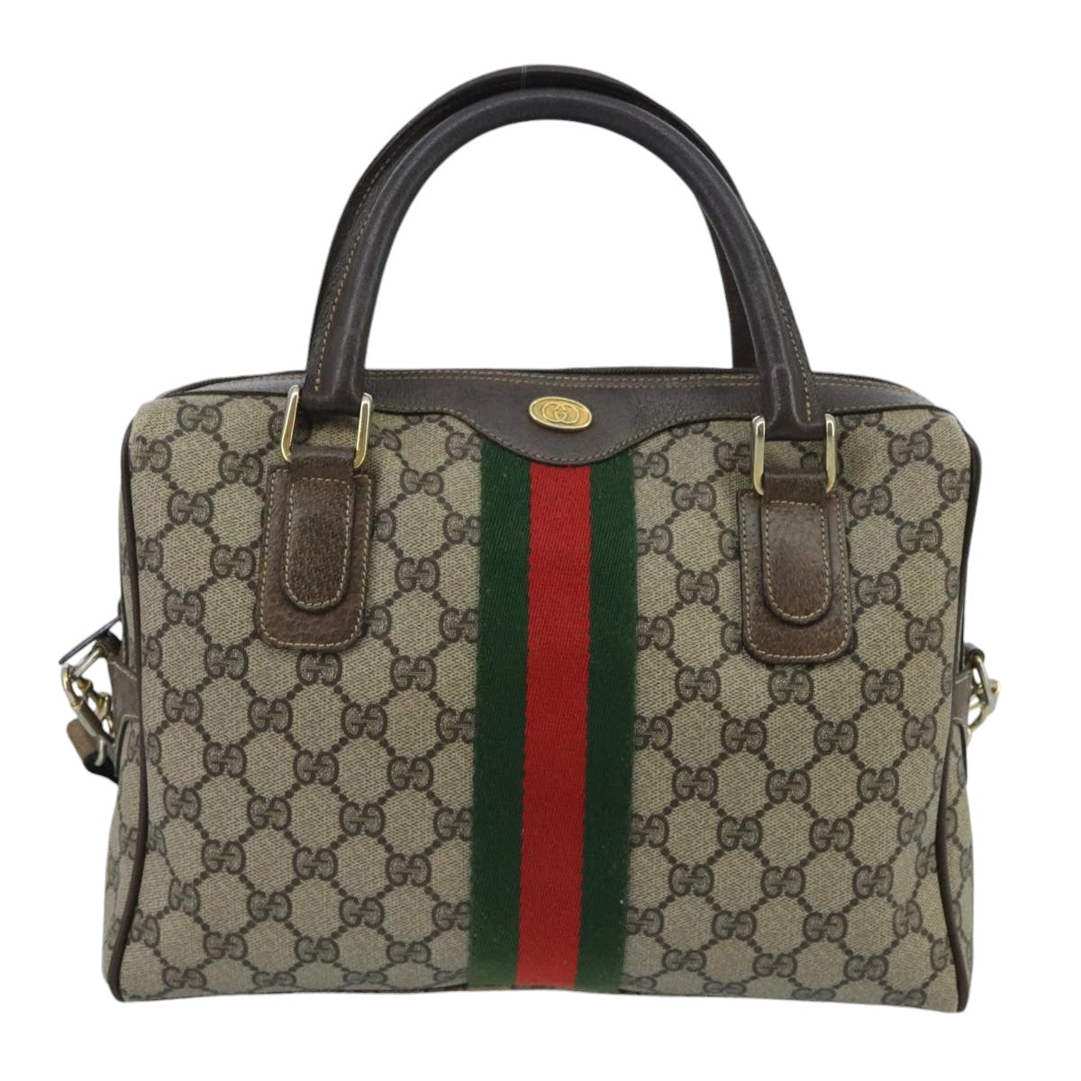 GUCCI GG Supreme Web Sherry Line Bag PVC 2way Beige 378 002 3839 Auth ki5039