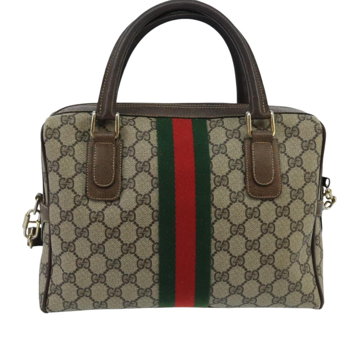 GUCCI GG Supreme Web Sherry Line Bag PVC 2way Beige 378 002 3839 Auth ki5039